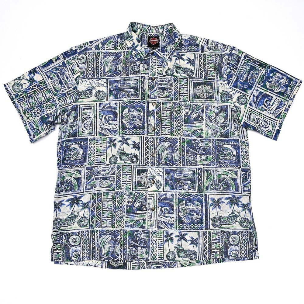 Harley Davidson Tori Richard Hawaiian Camp Shirt Mens XL Abstract All Over Print - Picture 2 of 10
